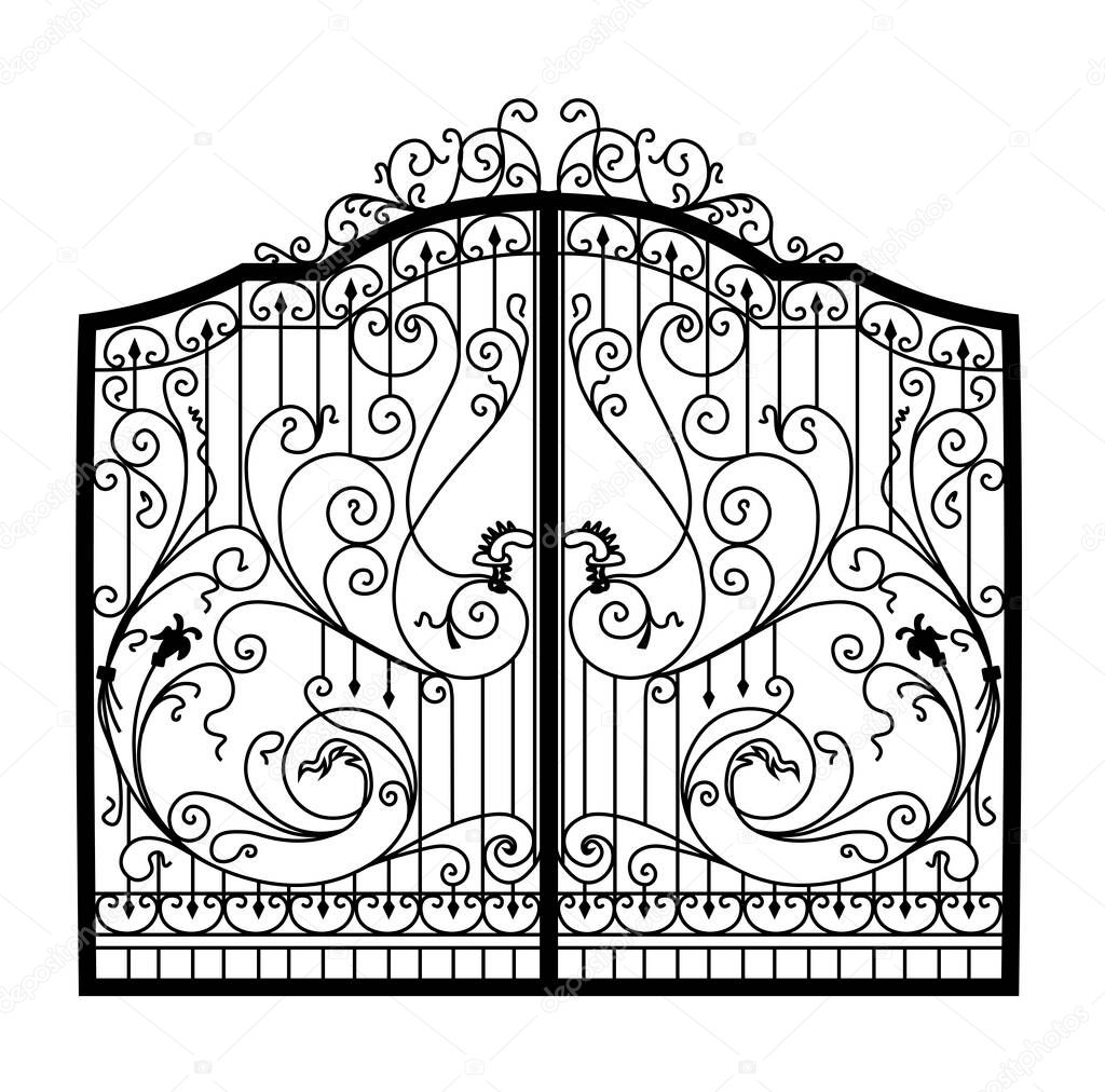 Sketch of metal gates, double-leaf garden door, original, illustration of forged products