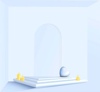 3 boyutlu görüntüleme. Sevgililer günü sahnesi. Kalpli mavi bir arka plan. Sevgililer Günü için kaldırım taşı.