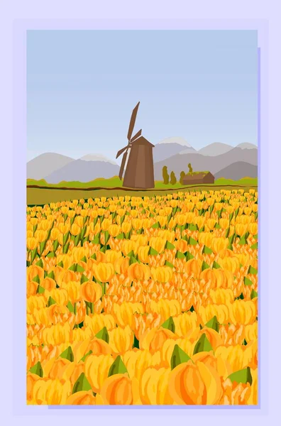 Paisaje Vector Fondo Paisaje Rural Países Bajos Naturaleza Holland Mill — Archivo Imágenes Vectoriales