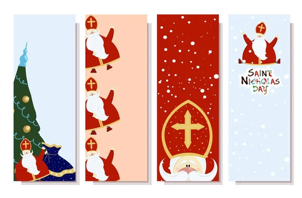 聖人のニコラスの日のための垂直バナー シンタクラース 子供のための冬のキリスト教の休日 聖ニコラス — ストックベクタ
