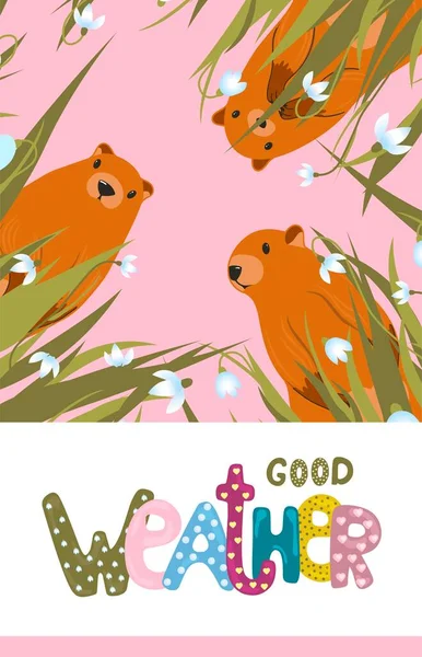 Joyeux Jour Marmotte Carte Voeux Happy Marmot Day Typographic Vector — Image vectorielle