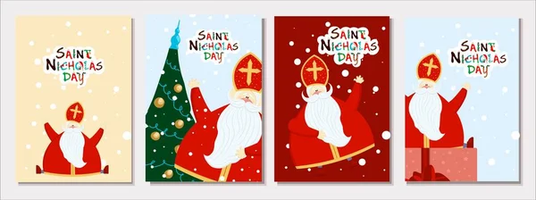 聖ニコラスとのグリーティングカードのセット ベクトルイラスト ノルウェーの休日 — ストックベクタ