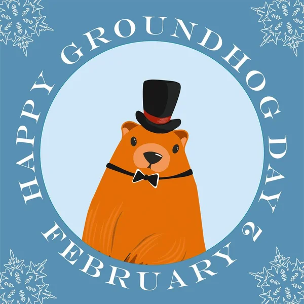 Köstebek günü kartı. Baharın habercisi. Şirin marmot karakteri. 2 Şubat. Bir dağ sıçanı ile vektör illüstrasyonu.