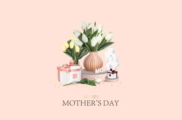 Mothers Day Rose Background Modern Greeting Poster Invitation Card Banner — Stok Vektör