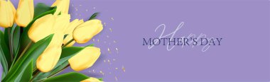 Happy Mother's Day greeting card. Spring cut flowers tulips, festive background. Vector illustration. Women's holiday.