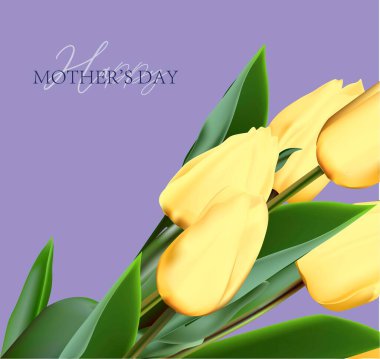 Happy Mother's Day greeting card. Spring cut flowers tulips, festive background. Vector illustration. Women's holiday.