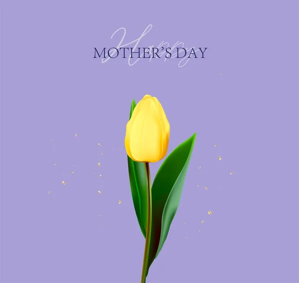 Happy Mother Day Greeting Card Spring Cut Flowers Tulips Festive — Stok Vektör