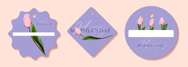 Etiqueta Regalo Para Día Madre Mami Vacaciones Primavera Los Tulipanes — Vector de stock