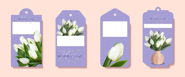 Gift Tag Mother Day Mommy Spring Holiday Tulips First Spring — стоковий вектор