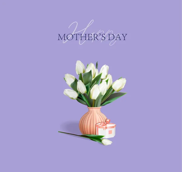 Mother Day Handwritten Text Flowers Template Poster Postcard Banner Bouquet — Vetor de Stock