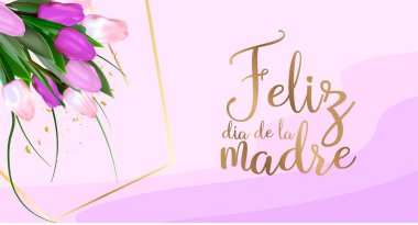 Mother's day greeting card template. print-ready postcard mockup. Inscription in Spanish: Happy Mother's Day. Flyer congratulations on international women's day. Banner layout. clipart