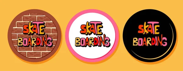 Adesivos Redondos Sobre Tema Skate Dia Skate Desportos Rua Juvenis —  Vetores de Stock