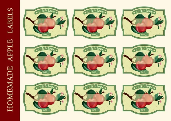 Етикетки Банок Яблуками Збереження Будинку Яблучне Варення Наклейки — стоковий вектор
