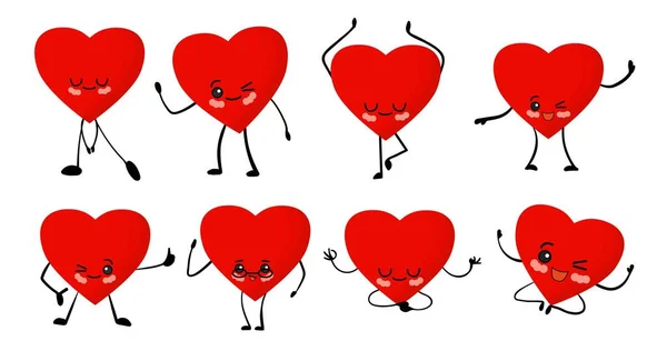 Valentine Day Set Stickers White Background Cute Kawaii Cartoon Hearts — Image vectorielle