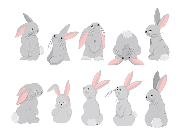 Rabbits Character Set Symbol 2023 Year Rabbit Cute Hare Isolated — ストックベクタ