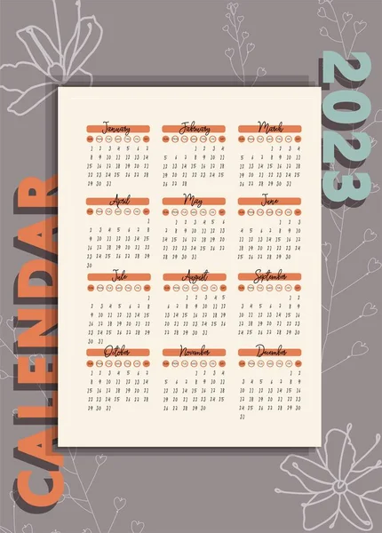 Fashion Calendar 2023 Vertical Orientation Format Calendar Gray Background Print — Vetor de Stock