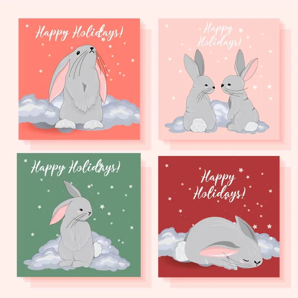 Святами Листівка Рік Кролика 2023 Дитячі Картки Чарівні Плакати Кроликами — стоковий вектор