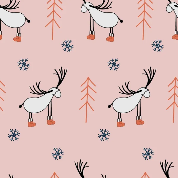 Seamless Digital Paper Children Seamless Pattern Deers Reindeer Scandinavian Style — Stok Vektör