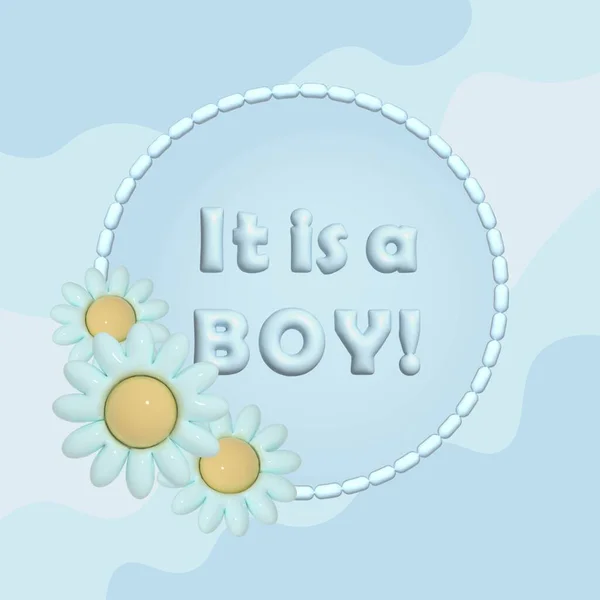 Boy Festive Poster Baby Shower Parties Blue Background — Zdjęcie stockowe