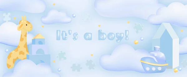 Baby Shower Banner Boy Boy Gender Choice Delicate Blue Colors — Archivo Imágenes Vectoriales