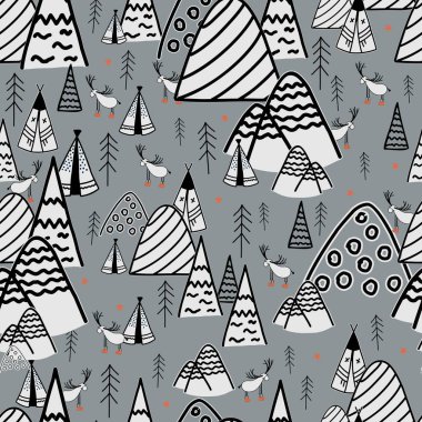 Funny children s pattern. GENTLE MODERN SEAMLESS PRINT With deer and trees.