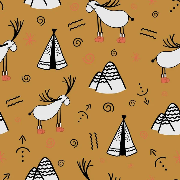 Funny Children Pattern Gentle Modern Seamless Print Deer Trees — Stock vektor