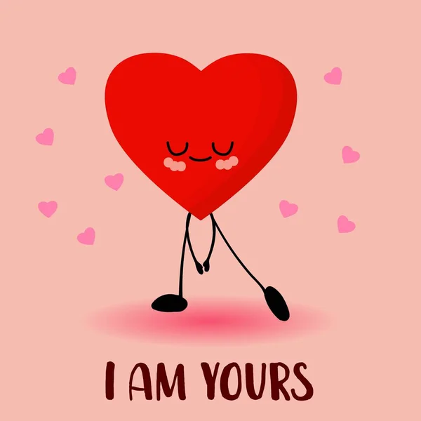 Valentine Day Red Heart White Background Cute Kawaii Cartoon Characters — Wektor stockowy