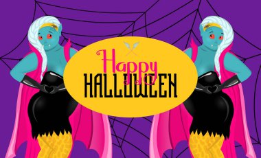 Happy Halloween banner or party invitation background.Vampire. Funny terrifying character for Halloween.