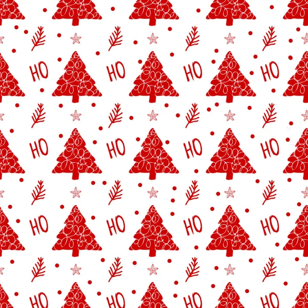 Red Christmas Seamless Modern Pattern Christmas Symbols Suitable Wrapping Paper — Stockvector