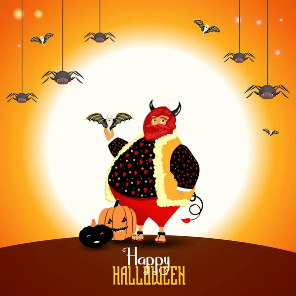 Funny Devil Halloween Character Terrible Terrible Devil Happy Halloween — Archivo Imágenes Vectoriales