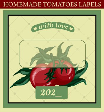 Ev yapımı domatesler için etiket. Konserve domates paketleme.