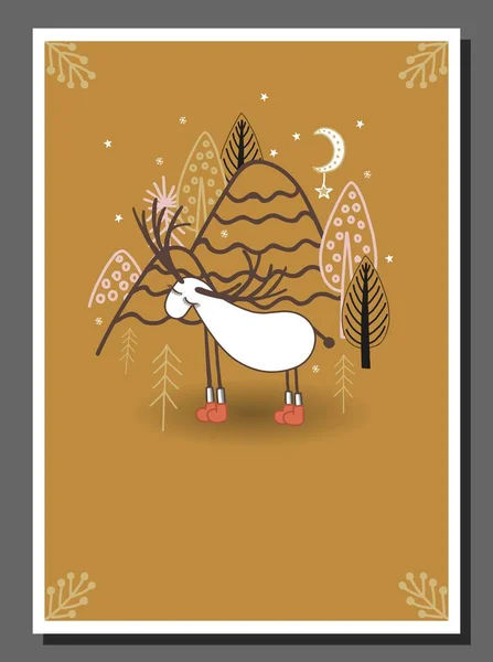 Affiche Voor Een Kinderkamer Noordelijke Stijl Scandinavische Winterbossen Sprookjesbos Deer — Stockvector