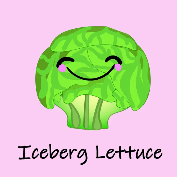 Kreslená Ilustrace Salátu Happy Iceberg Vektorová Ilustrace Izolovaného Ledového Salátu — Stockový vektor