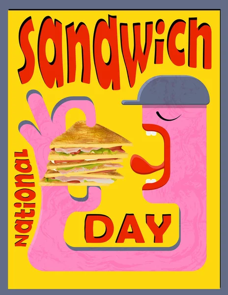 Cool Affiche Restauration Rapide Journée Nationale Sandwich Bannière Style Tendance — Image vectorielle