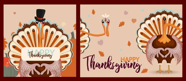 Осенний Набор День Благодарения Векторная Иллюстрация Спасибо Цифровой Живописи Симпатичному — стоковый вектор