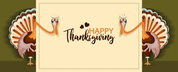 Funny Turkeys Thanksgiving Day Horizontal Greeting Banner — Stock Vector