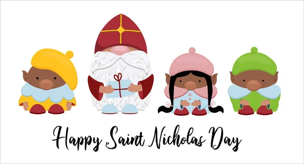 聖ニコラスの日のキャラクターのポスター 冬の子供の休日 — ストックベクタ
