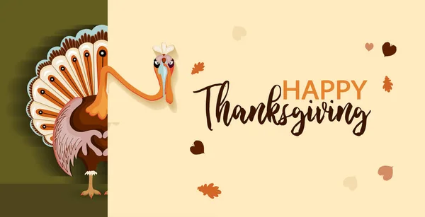 Affiche Horizontale Jour Thanksgiving Drôle Dinde — Image vectorielle