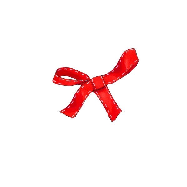 Watercolor Christmas Red Ribbon Illustration Isolated White — Fotografia de Stock