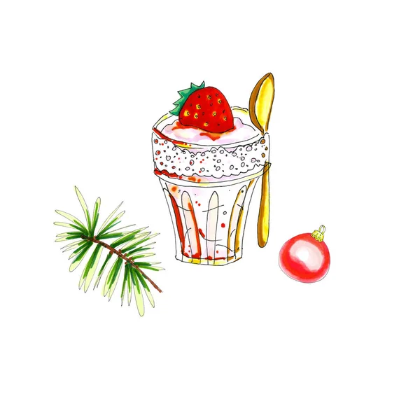 Colorful Watercolor Christmas Dessert Glass Illustration Isolated White — Fotografia de Stock