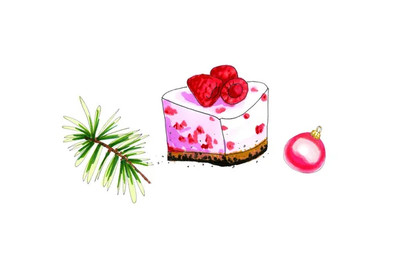 Colorful Watercolor Christmas Dessert Illustration Isolated White — Stockfoto