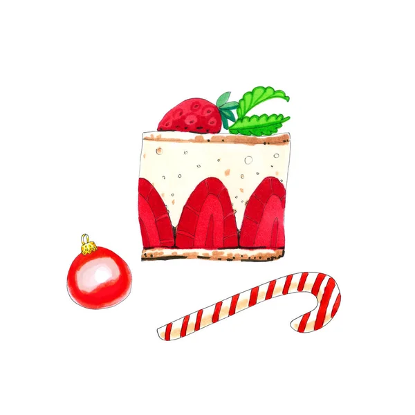 Colorful Watercolor Christmas Dessert Illustration Isolated White — Stockfoto