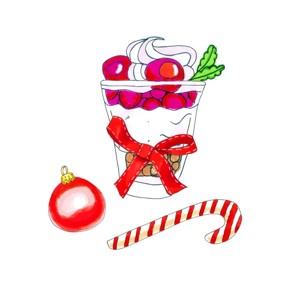 Colorful Watercolor Christmas Dessert Illustration Isolated White — Stockfoto