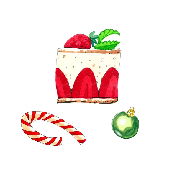 Colorful Watercolor Christmas Dessert Illustration Isolated White — 图库照片