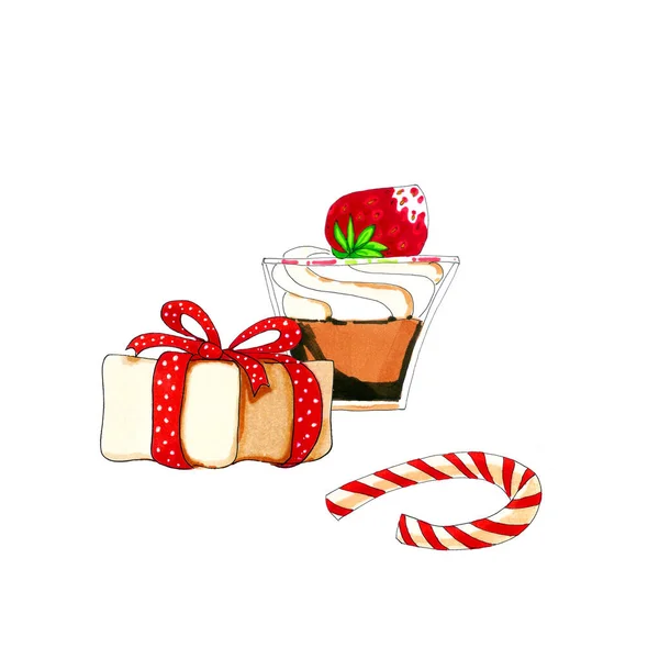 Sobremesa Natal Aquarela Colorida Ilustração Vidro Isolado Branco — Fotografia de Stock