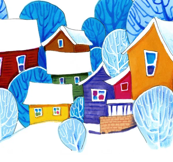 주택들은 흰색에 고립된 수채화로 그림들 로열티 프리 스톡 사진