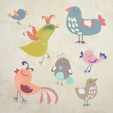 retro arka plan üzerinde renkli kuşlar