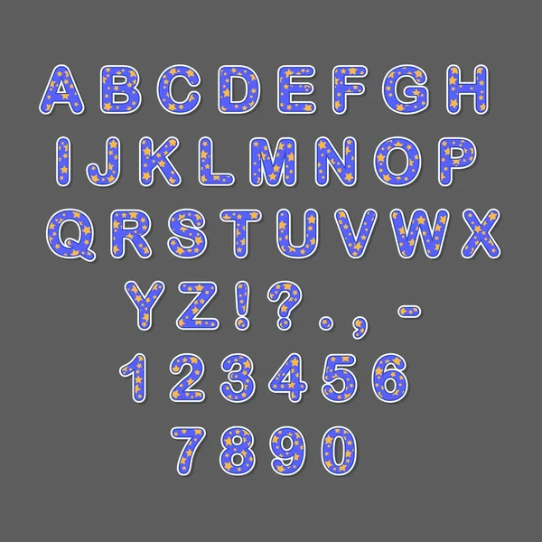 Magnifique Alphabet Lettres Bleues Avec Étoiles — Image vectorielle