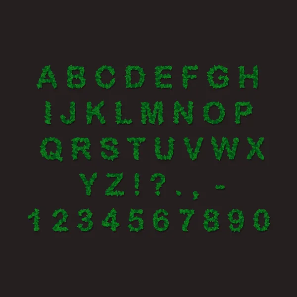 Alfabeto Disegnato Mano Lettere Verdi Con Foglie — Vettoriale Stock
