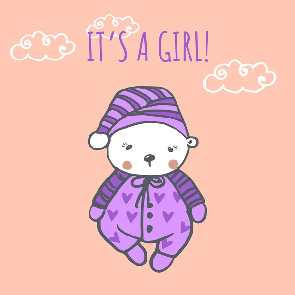 Ist Ein Mädchen Baby Shower Illustration Mit Bär — Stockvektor